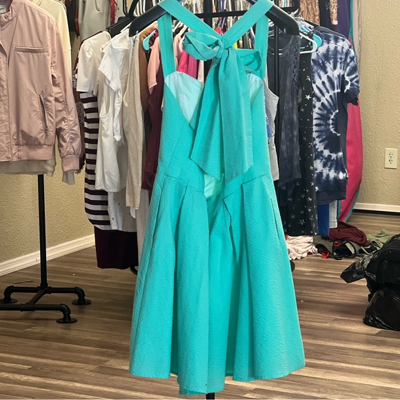 Elegant Lauren James LivingstonMint seersucker Green Sleeveless Dress Large - Picture 3 of 4